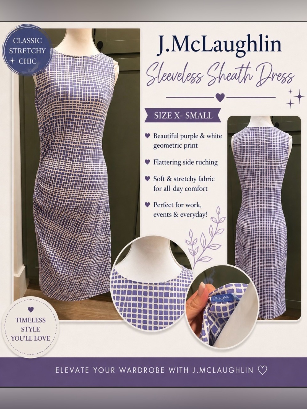 J. McLaughlin Sleeveless Purple and White Grid Maxi Dress